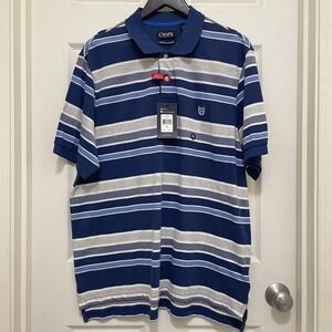 NEW Chaps Natural Stretch Polo Shirt Blue Gray Striped Short Sleeve Size XL NWT